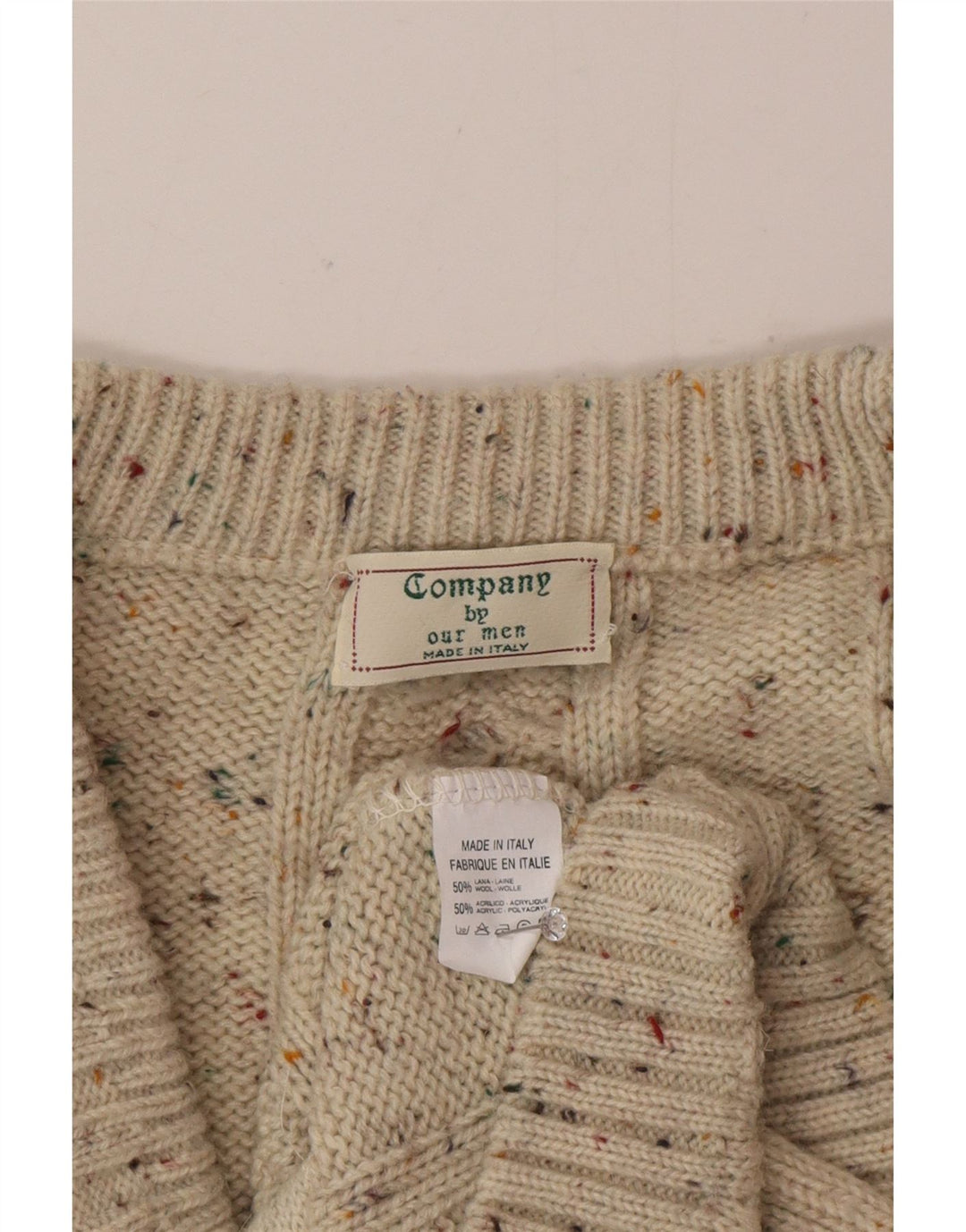 Sweter męski w stylu vintage, duży, beżowy, wełniany