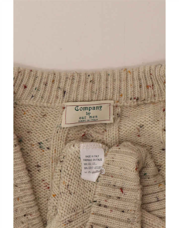 Sweter męski w stylu vintage, duży, beżowy, wełniany