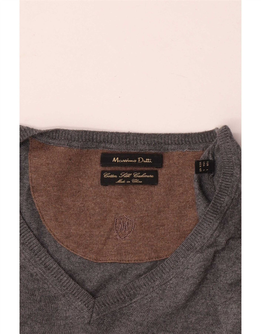 Męski sweter Massimo Dutti z dekoltem w kształcie litery V, duży, szary, bawełniany klasyk