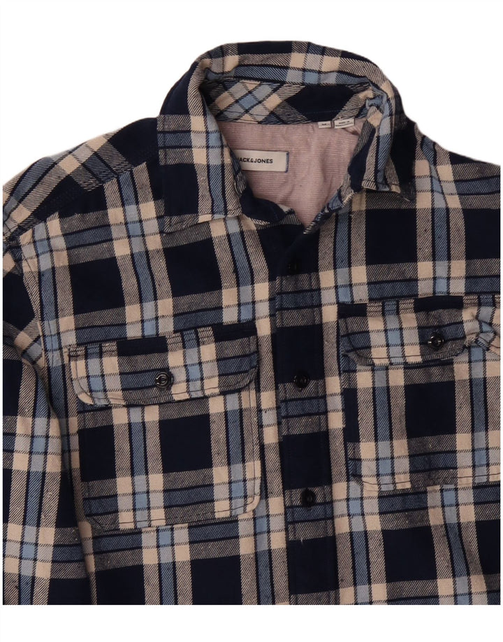 Męska koszula flanelowa JACK & JONES, bawełniana, w średnią granatową kratkę