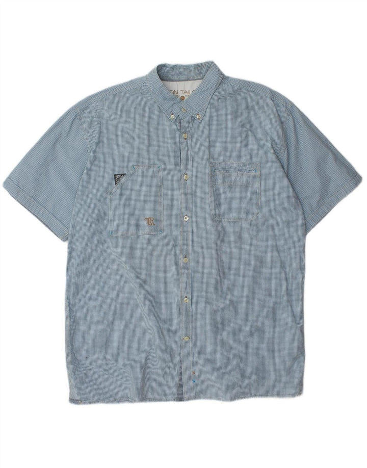 TOM TAILOR Mens Short Sleeve Shirt XL Blue Check Cotton