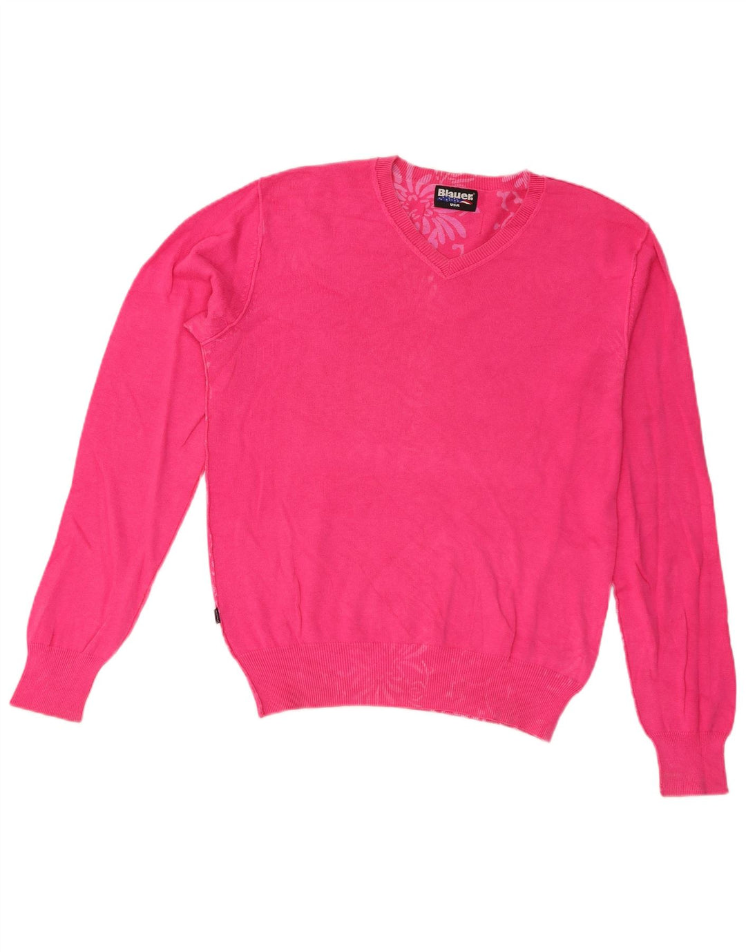 Sweter damski Blauer z dekoltem w kształcie litery V, UK 14, średni różowy bawełniany