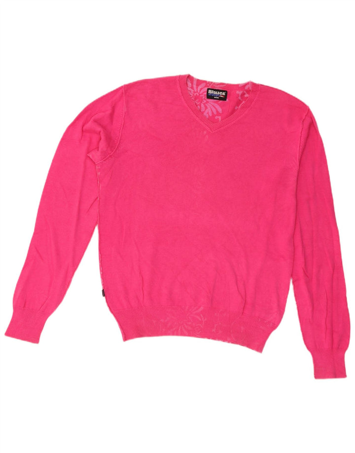 Sweter damski Blauer z dekoltem w kształcie litery V, UK 14, średni różowy bawełniany