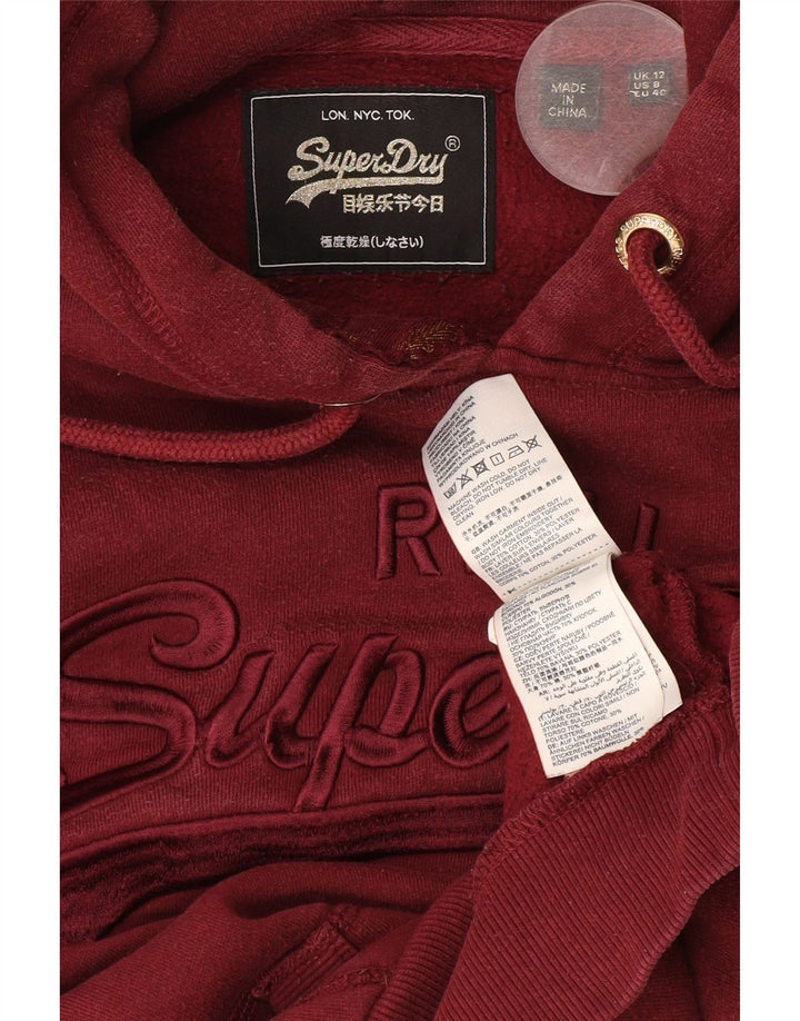 Damski sweter z kapturem i grafiką Superdry, UK 12, średnia, bordowa bawełna
