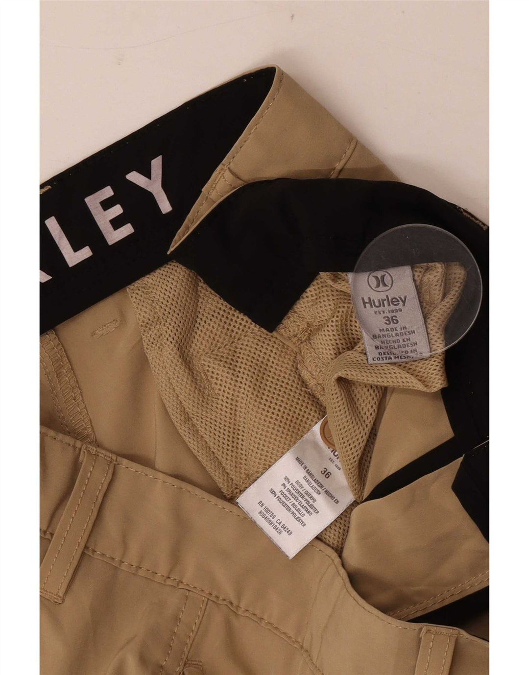 Męskie spodenki chino Hurley W36, duże, brązowe, poliestrowe