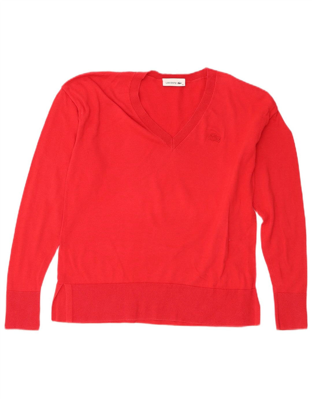 Damski sweter Lacoste z dekoltem w kształcie litery V, rozmiar 36, mały czerwony
