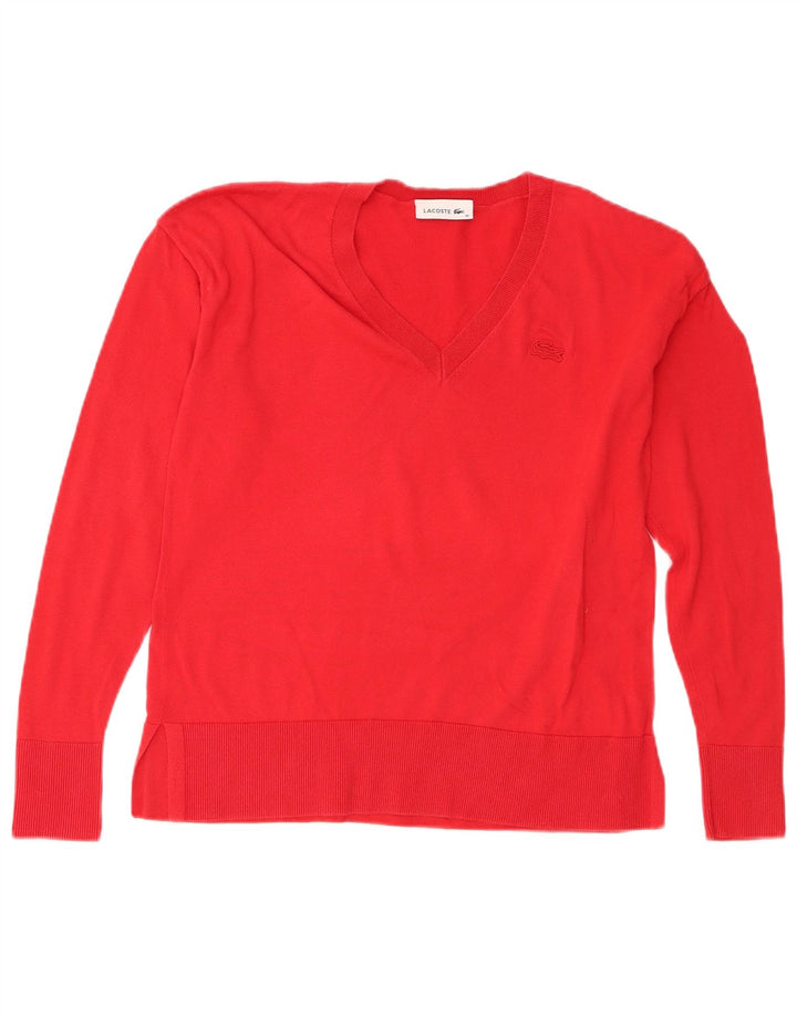 Damski sweter Lacoste z dekoltem w kształcie litery V, rozmiar 36, mały czerwony