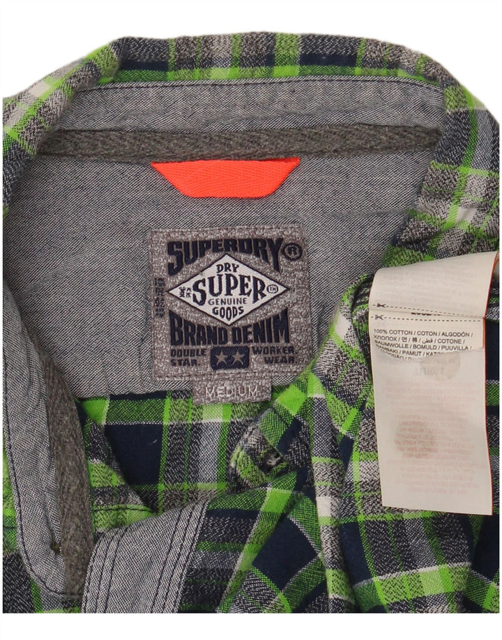 Damska koszula flanelowa Superdry UK 14, bawełniana w średnią zieloną kratkę