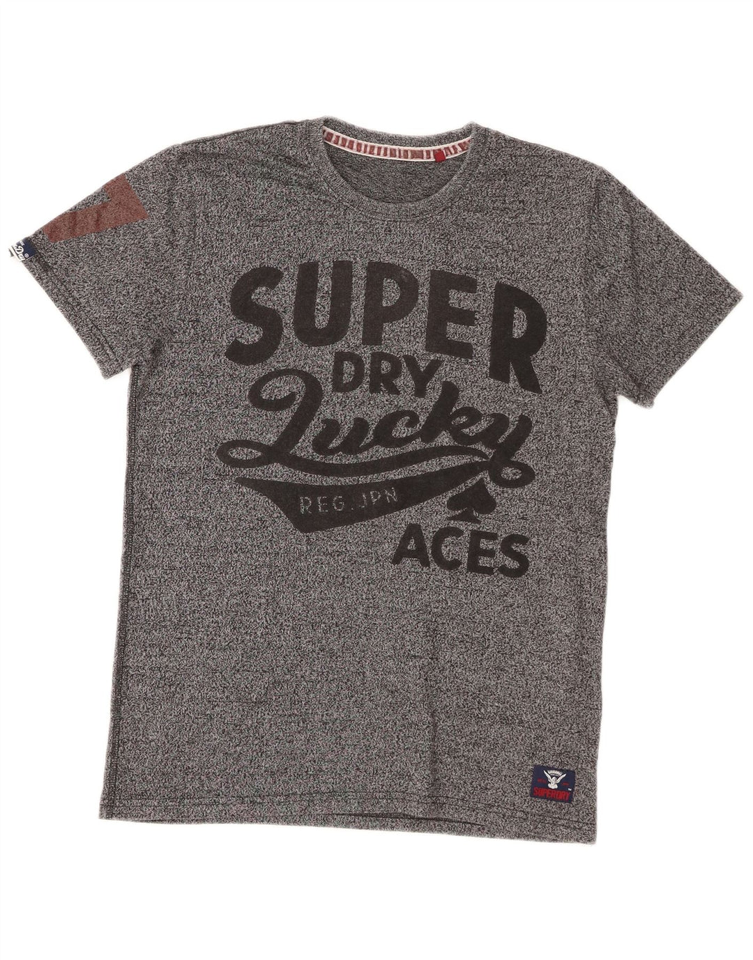 Męski T-shirt z grafiką Superdry, mały, szary, bawełniany w plamki