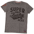 Męski T-shirt z grafiką Superdry, mały, szary, bawełniany w plamki