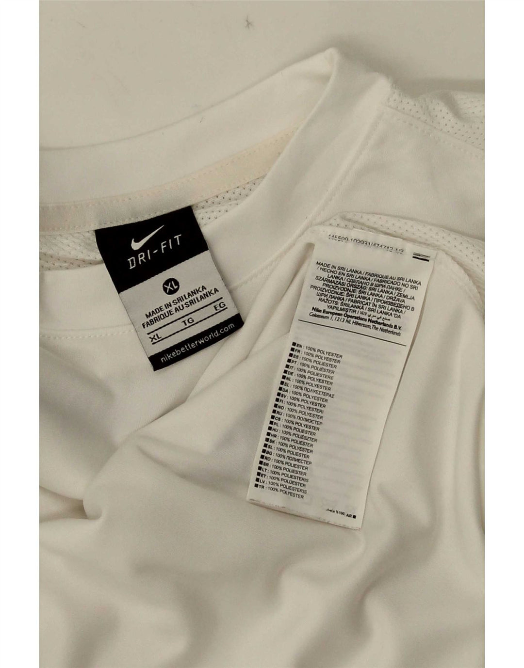 Męski T-shirt Nike Dri Fit Top XL, biały poliester z blokami kolorów