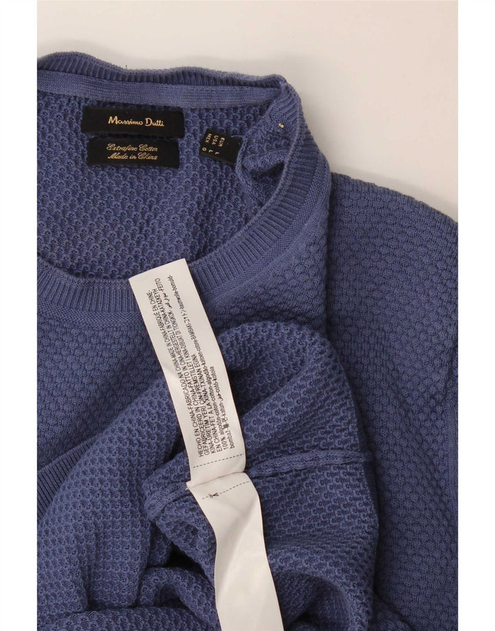 Męski sweter Massimo Dutti z okrągłym dekoltem, duży, niebieski, bawełniany