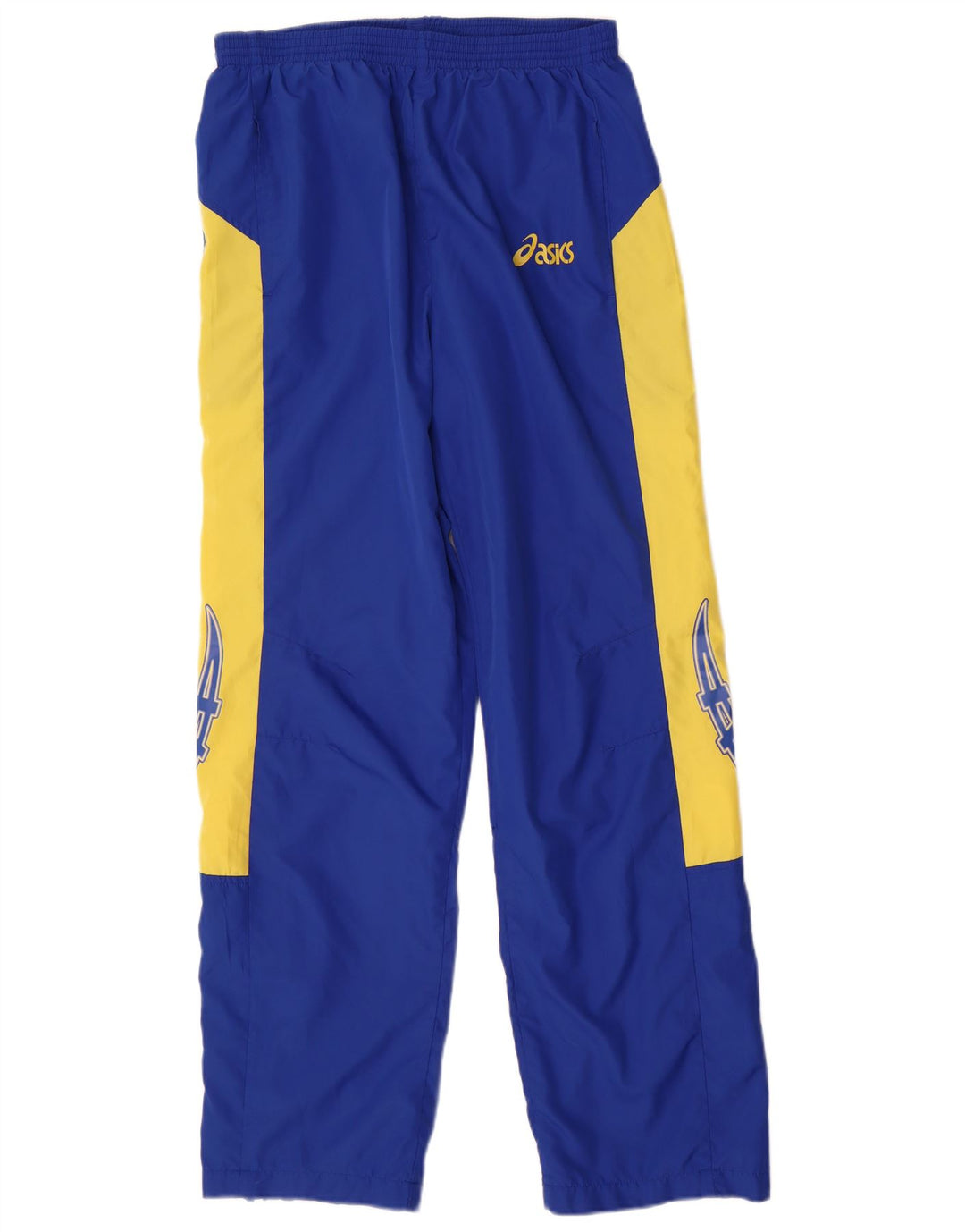 Męski graficzny pełny dres Asics, duży niebieski poliester z blokami kolorów