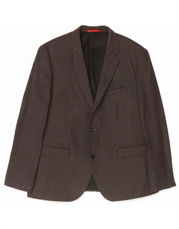Męska marynarka zapinana na 2 guziki Hugo Boss US 44 2XL Brązowa wełna w cętki