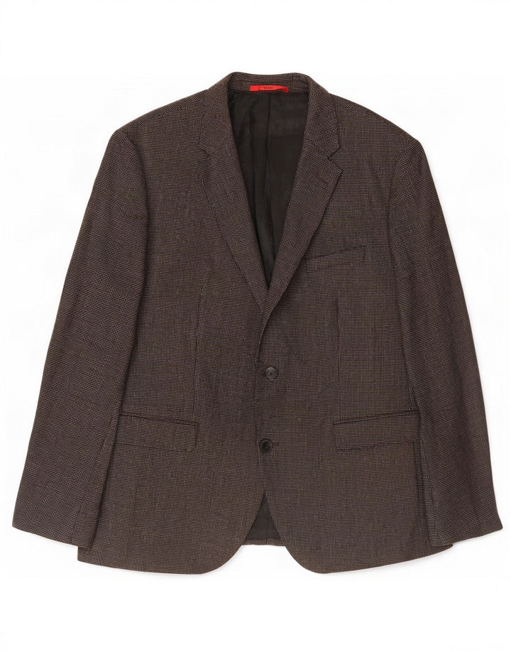 Męska marynarka zapinana na 2 guziki Hugo Boss US 44 2XL Brązowa wełna w cętki