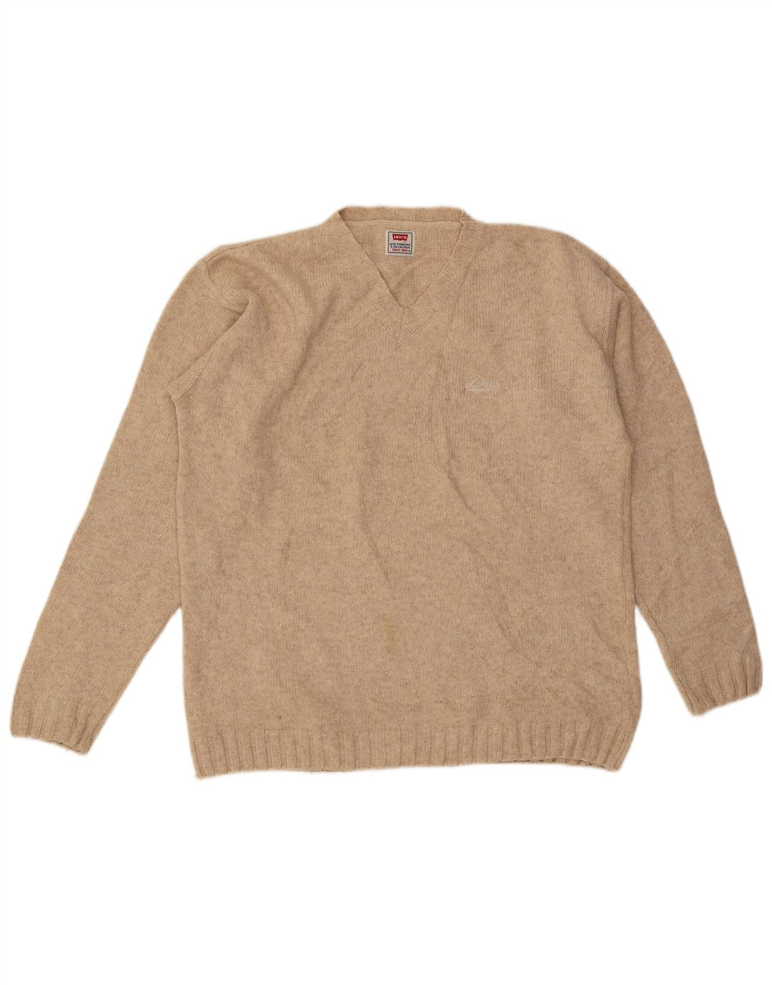 Męski sweter Levi's z dekoltem w kształcie litery V, średnio beżowy, wełniany