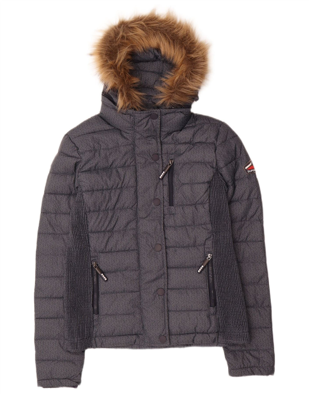 Damska ocieplana kurtka z kapturem Superdry UK 12, średni granatowy poliester