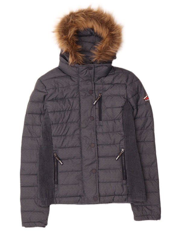 Damska ocieplana kurtka z kapturem Superdry UK 12, średni granatowy poliester