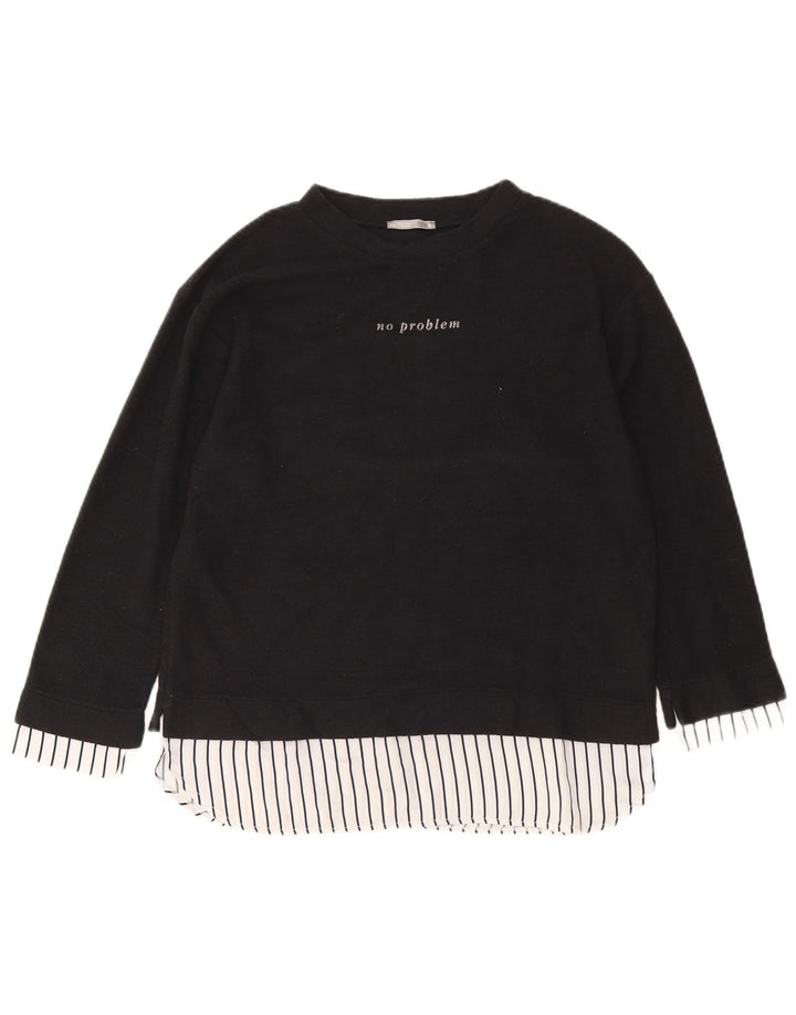 Damski top oversize z grafiką Zara z długim rękawem, UK 10, mały, szary poliester