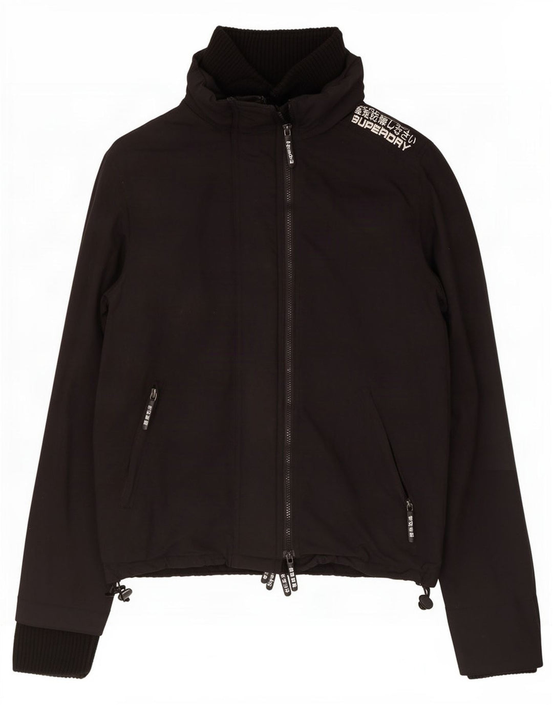 Damska kurtka przeciwdeszczowa Superdry UK 14, duża, czarna nylonowa