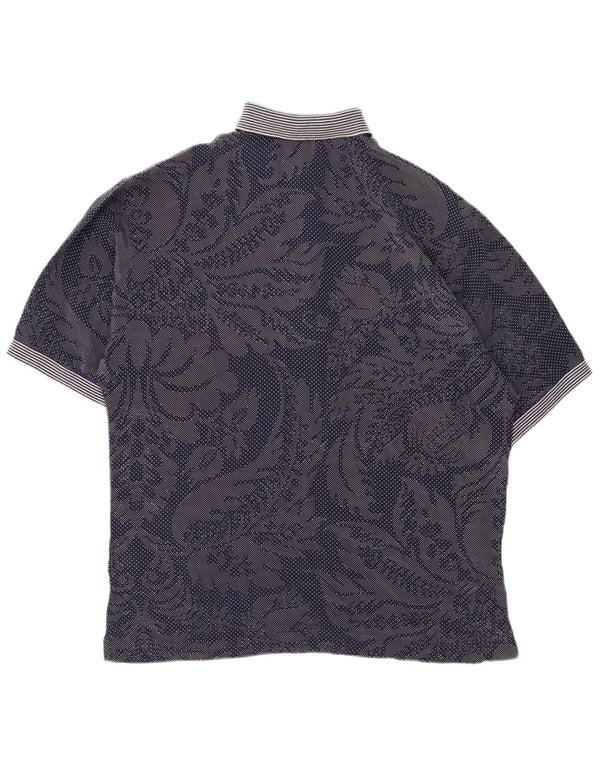 Damska koszulka polo Vintage UK 14, duża, granatowa, paisley