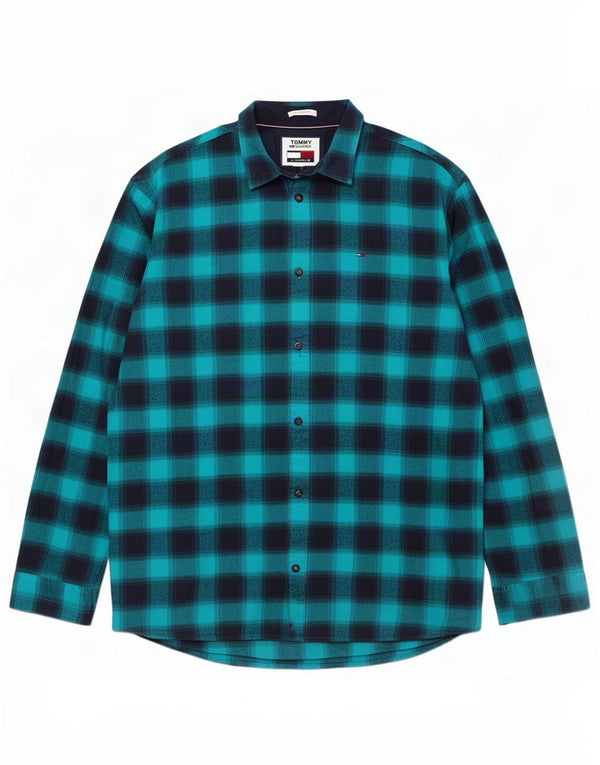 Męska koszula flanelowa Tommy Hilfiger o regularnym kroju 2XL, bawełniana w niebieską kratkę