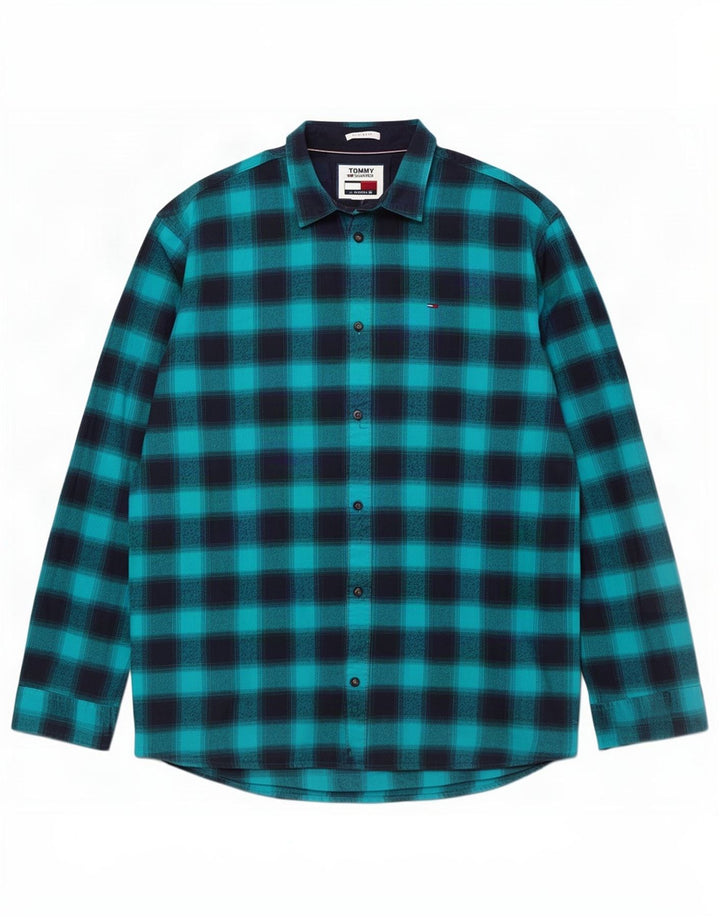 Męska koszula flanelowa Tommy Hilfiger o regularnym kroju 2XL, bawełniana w niebieską kratkę