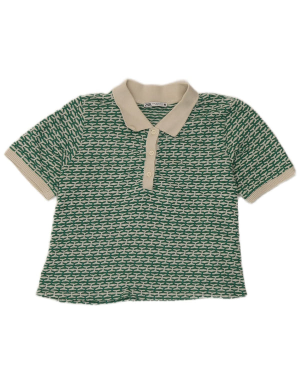 Damski sweter Zara Crop Polo UK 12 Średni zielony geometryczny