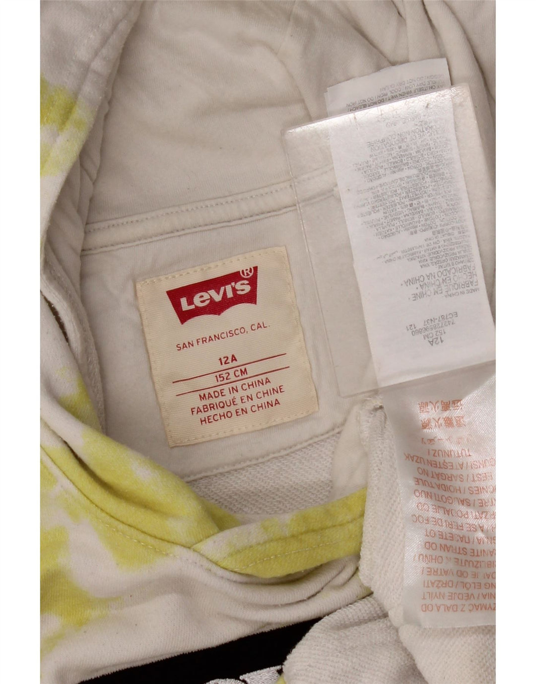 Dziewczęcy sweter z kapturem i grafiką LEVI'S 11-12 lat, biały, bawełniany krawat