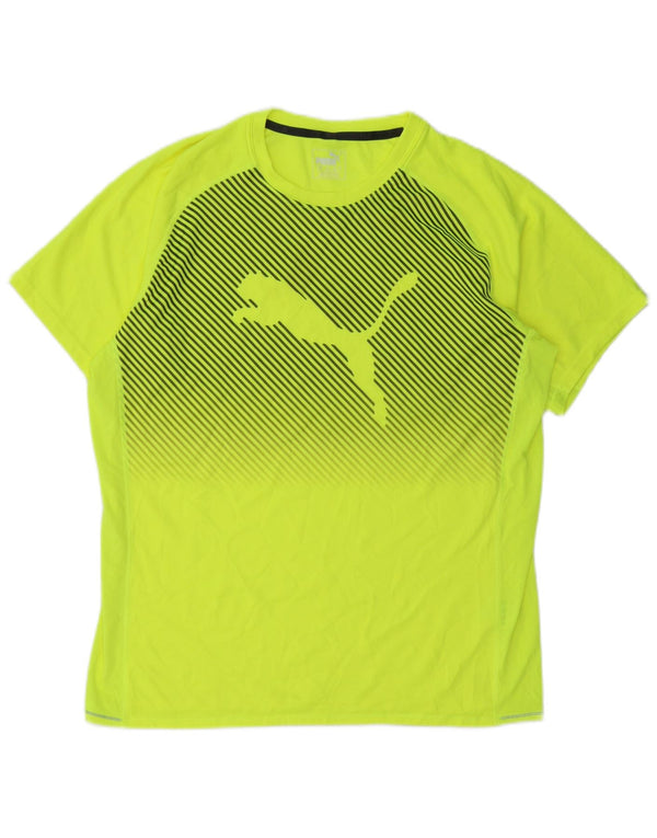 Męski T-shirt z grafiką PUMA, duży, żółty poliester w prążki