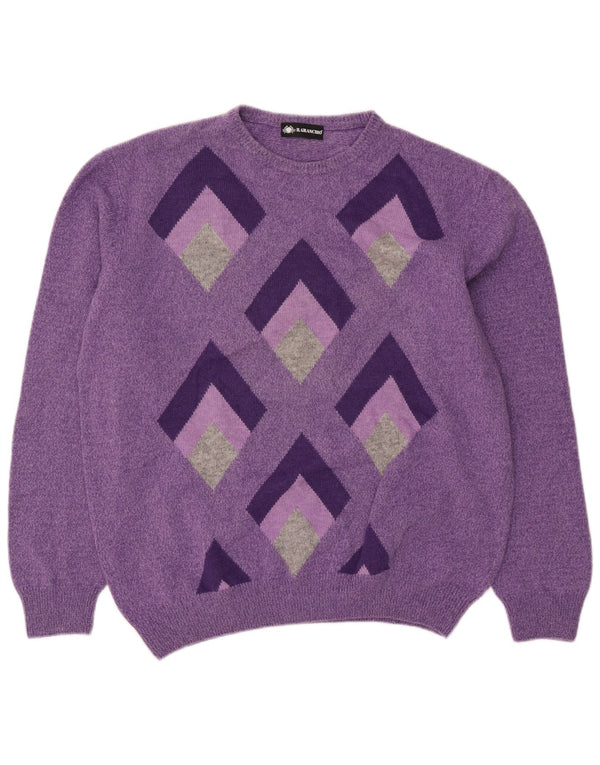 Il Granchio Męski sweter z okrągłym dekoltem XL Fioletowy Argyle/Diamentowa wełna