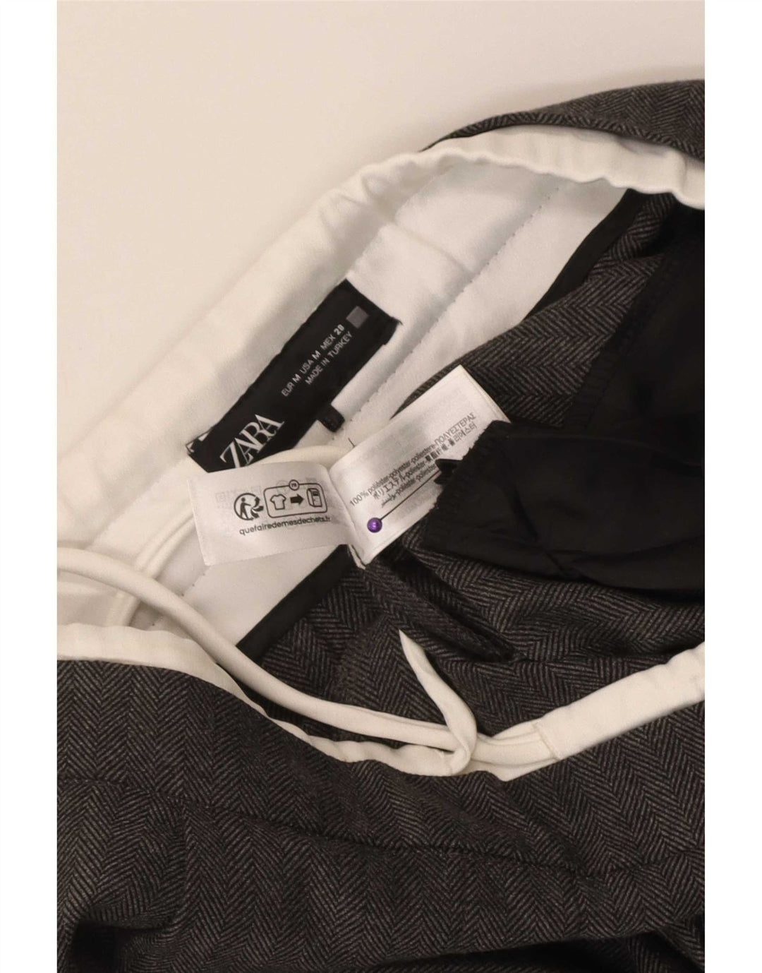 Damskie spodnie chino z szeroką nogawką Zara, średnie W28 L30, szare w jodełkę