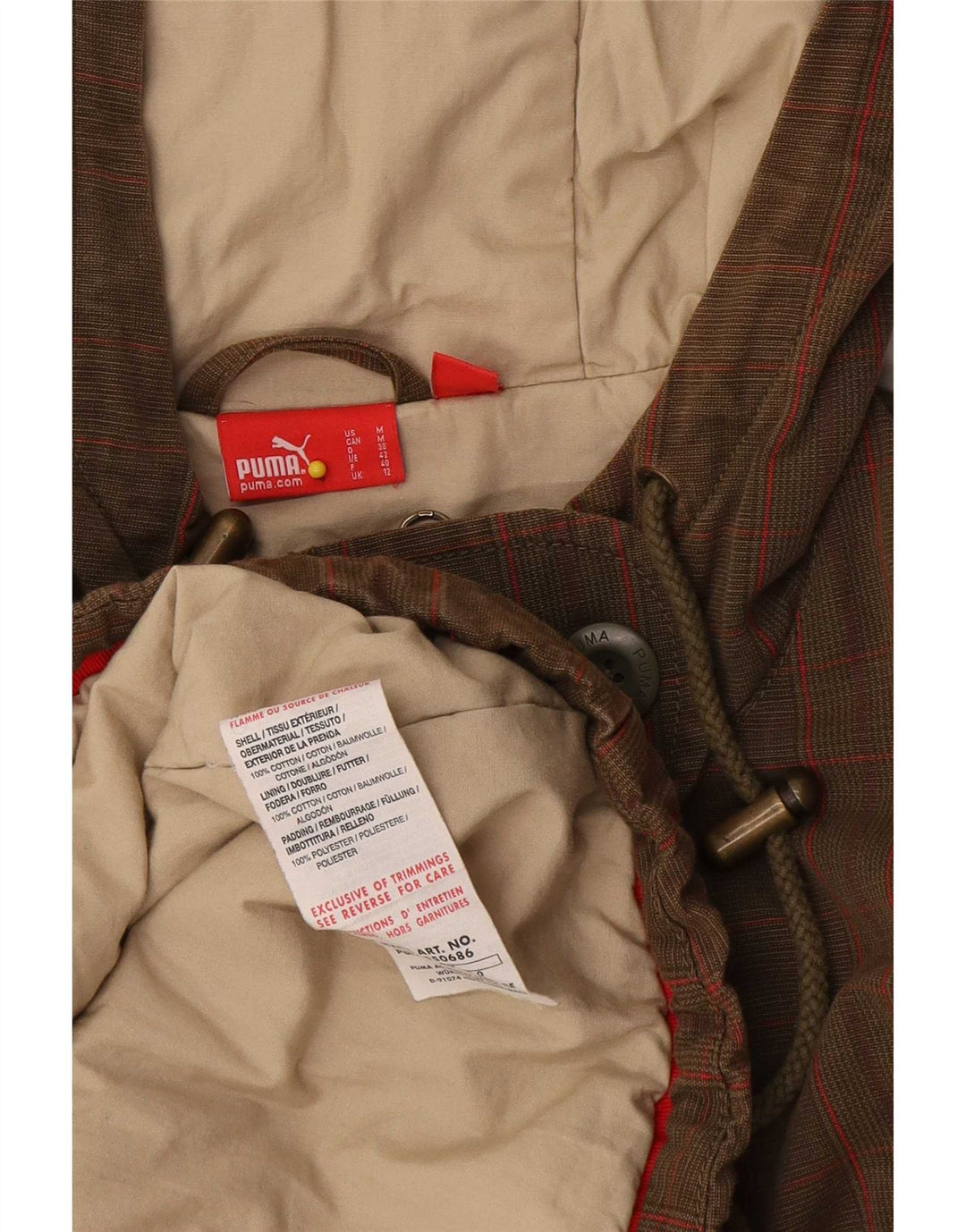 Damska kurtka parka z kapturem Puma UK 12, bawełniana w średnią brązową kratkę