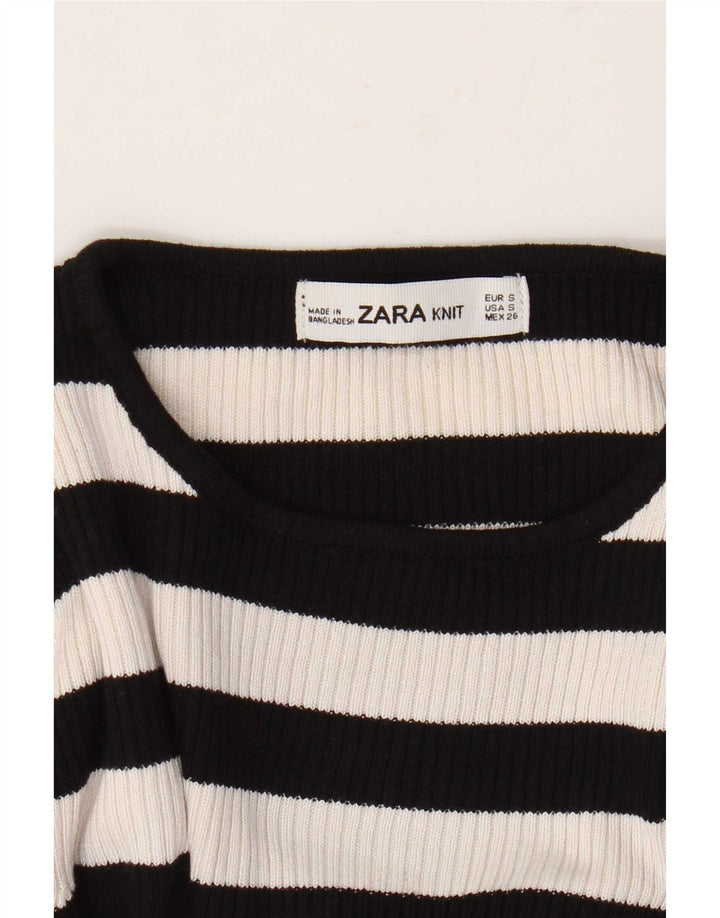 Damski krótki top Zara z długim rękawem, UK 10, w małe granatowe paski