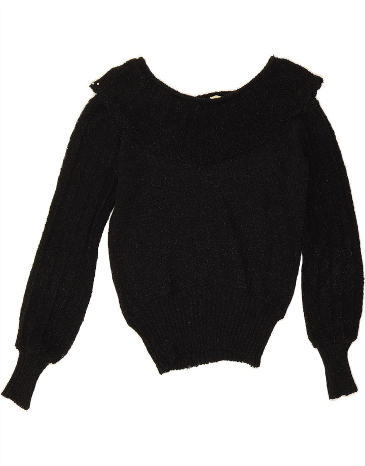 VINTAGE Womens Boat Neck Jumper Sweater EU 40 Medium Black Polyacrylic Vintage Vintage and Second-Hand Vintage from Messina Hembry 
