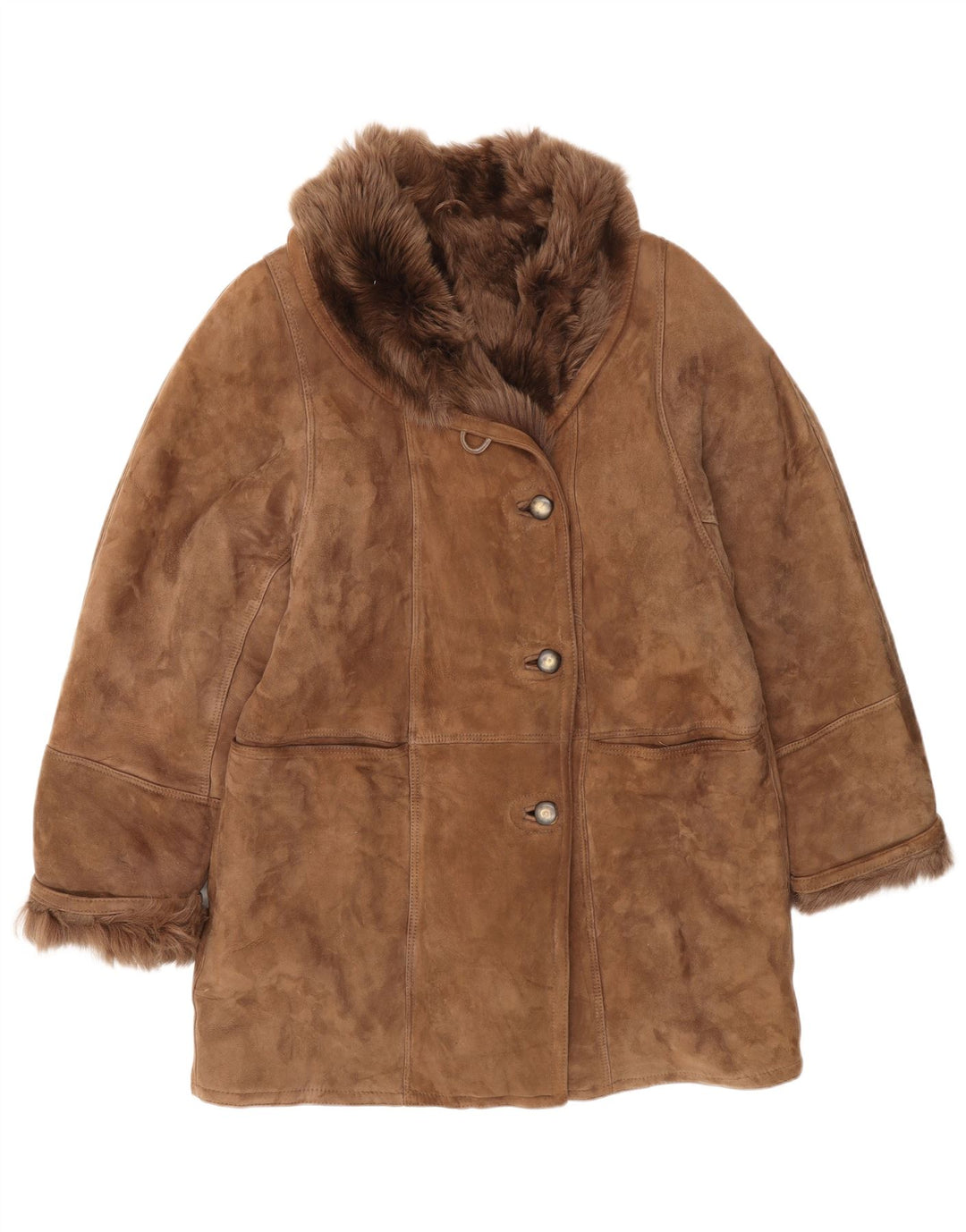 Damska kurtka shearling w stylu vintage IT 46, duża, brązowa, klasyczna