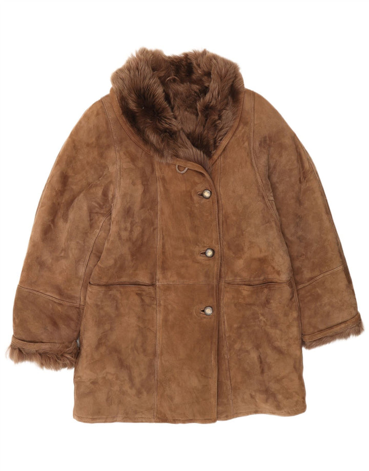 Damska kurtka shearling w stylu vintage IT 46, duża, brązowa, klasyczna