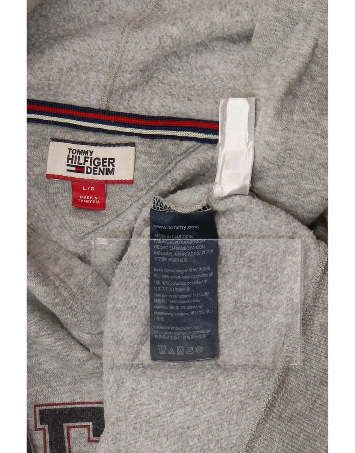 Damski sweter oversize z kapturem i grafiką TOMMY HILFIGER UK 16, duży, szary