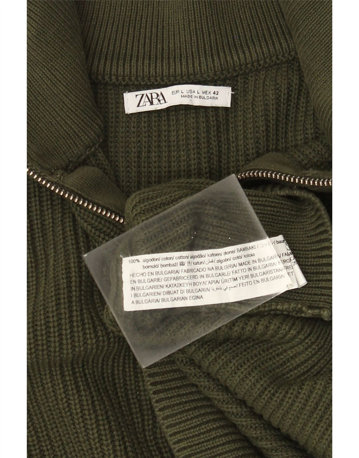 Męski sweter ZARA z zamkiem błyskawicznym, duży, zielony, bawełniany