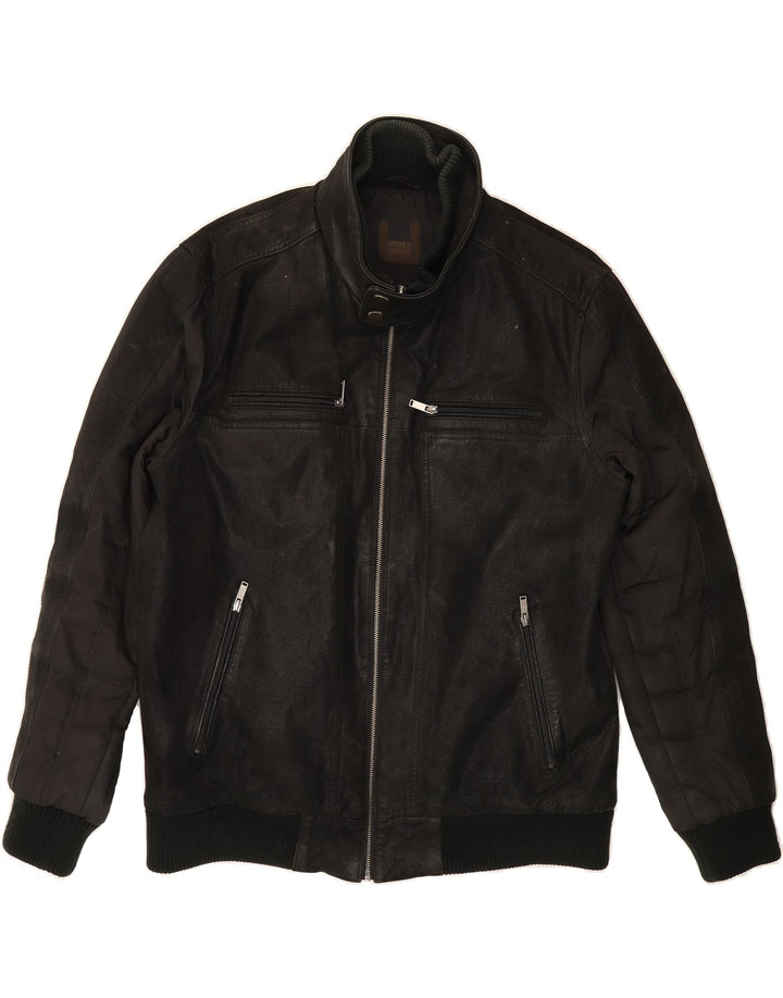 PETER COFOX Mens Padded Jacket UK 42 XL Black Leather Vintage Peter Cofox and Second-Hand Peter Cofox from Messina Hembry 