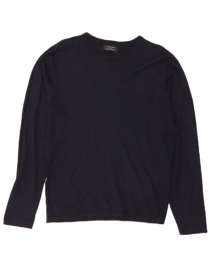 Męski sweter z dekoltem w łódkę Zara, średni granatowy, wiskoza