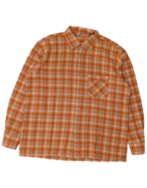 Vintage Mens Flannel Shirt Large Orange Plaid Polyester