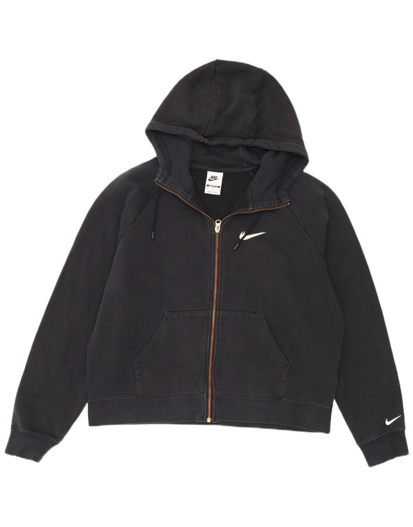 Damska bluza z kapturem i zamkiem błyskawicznym Nike Graphic Loose Fit UK 14 Średnia czarna bawełna