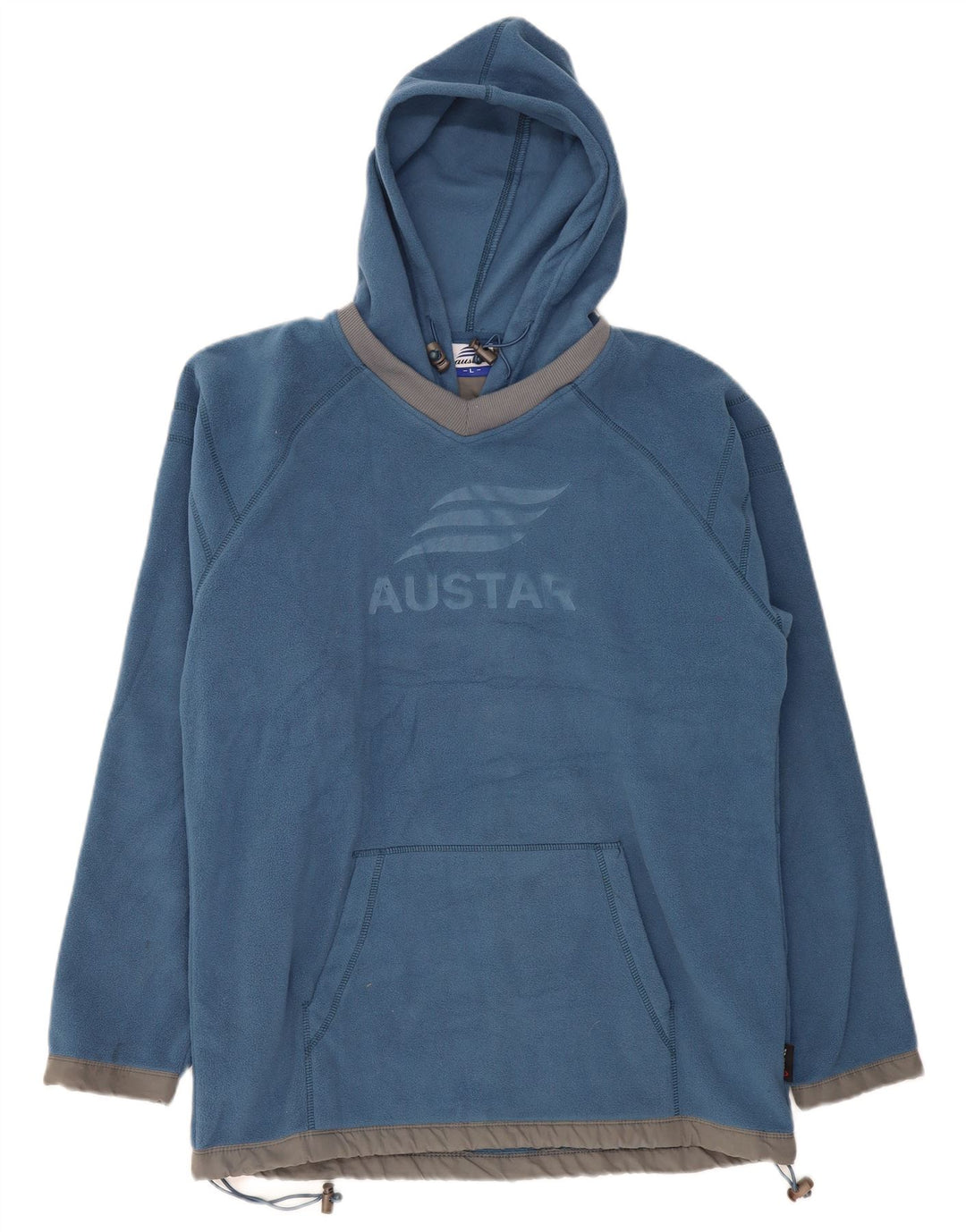 Męski polarowy sweter z kapturem VINTAGE, duży niebieski poliester