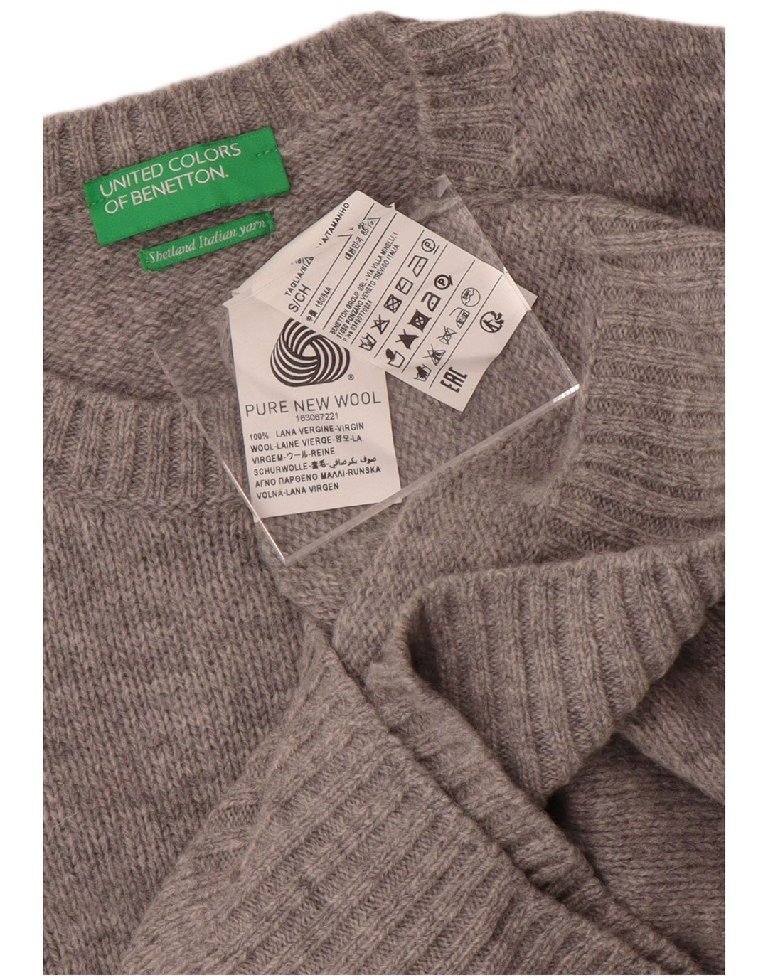 Damski sweter z wycięciem pod szyją Benetton UK 10 Small, szary, wełniany w cętki