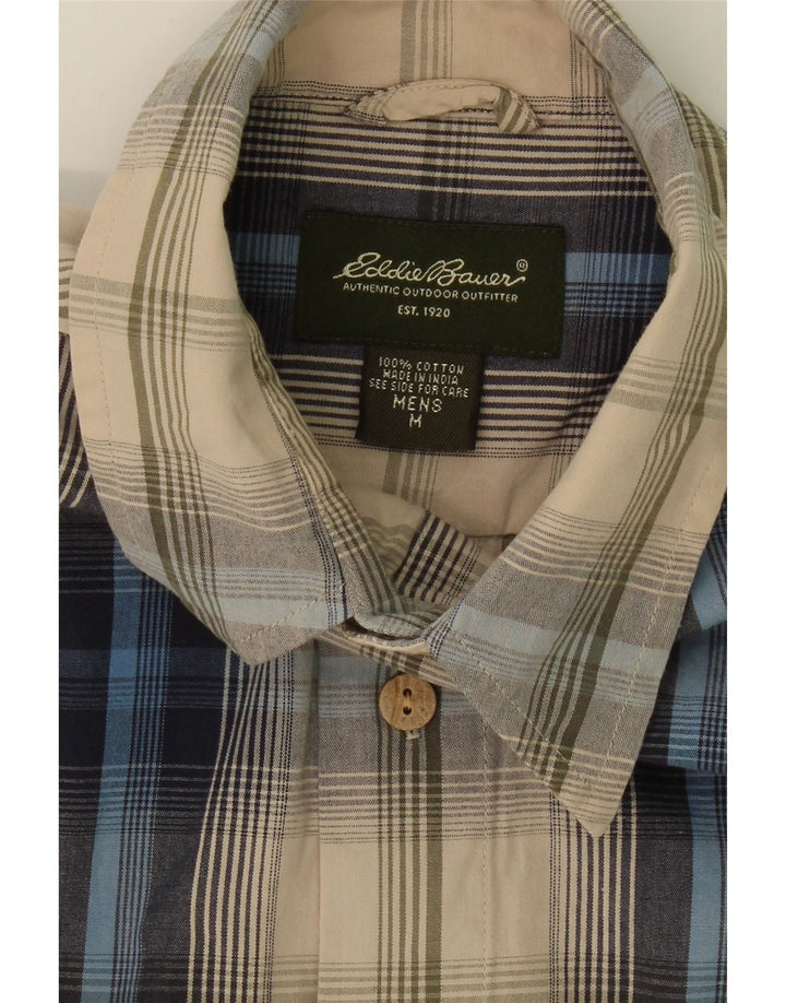 EDDIE BAUER Mens Short Sleeve Shirt Medium Beige Check Cotton Vintage Eddie Bauer and Second-Hand Eddie Bauer from Messina Hembry 