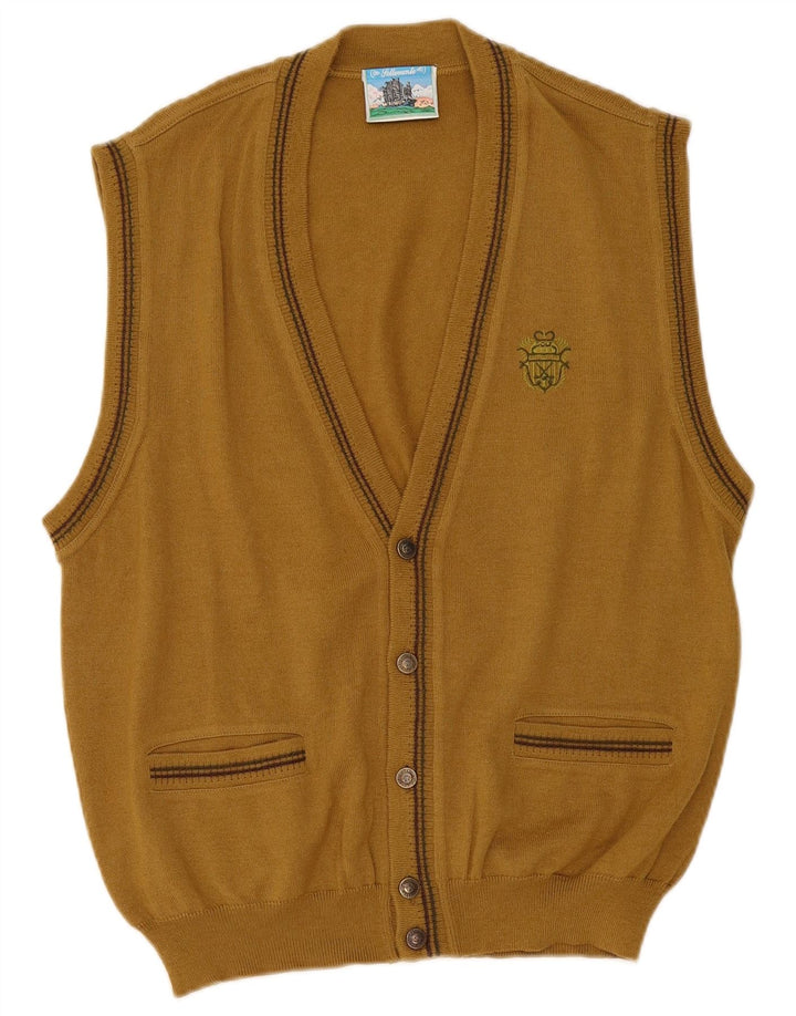 Męski sweter bez rękawów w stylu vintage, średnia wełna khaki