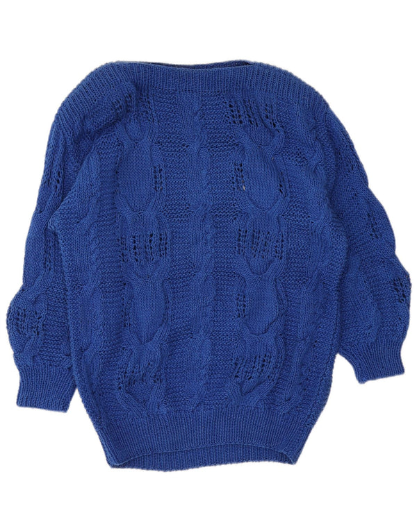 Sweter damski w stylu vintage z dekoltem w łódkę UK 16, duży niebieski