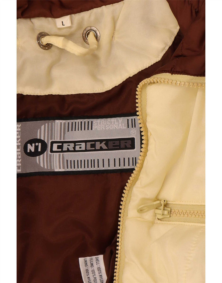 Vintage męska ocieplana kurtka UK 40, duży beżowy nylon w blokach kolorów