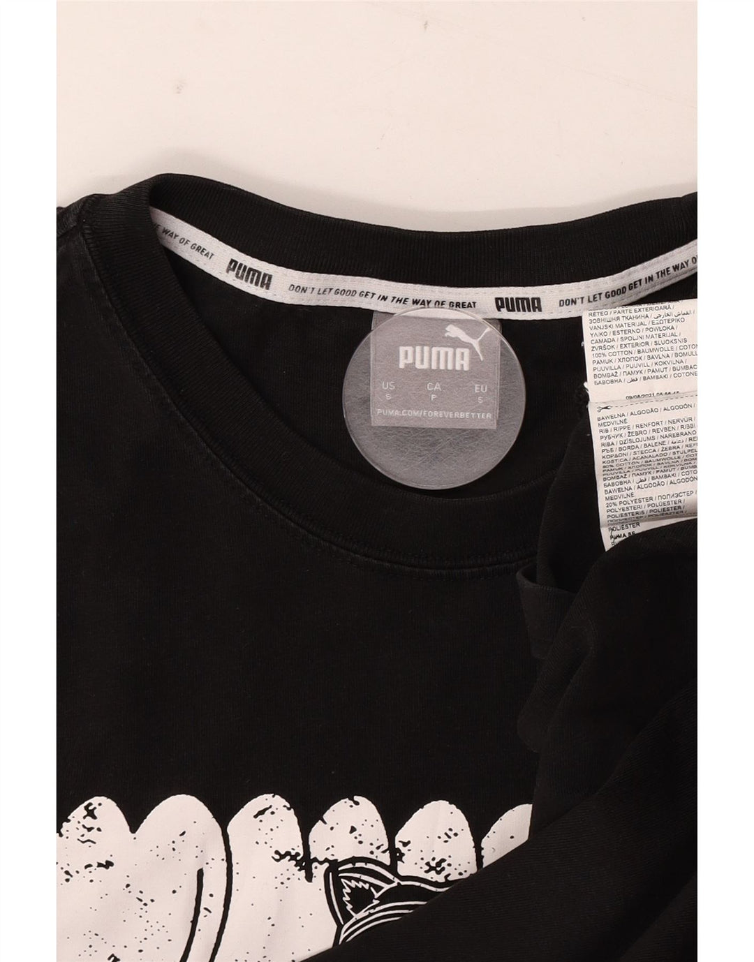 Męski T-shirt z grafiką Puma, mały, czarny, bawełniany